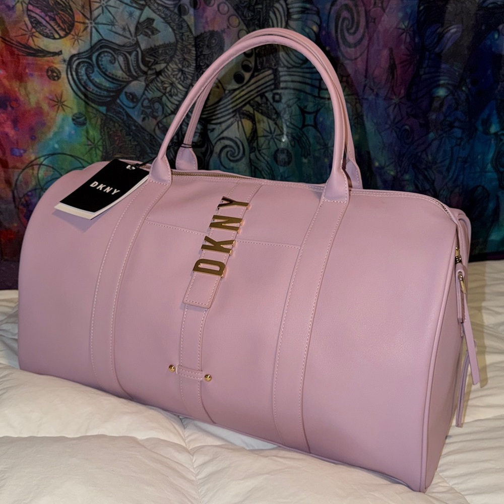 DKNY Lavender Leather Travel Duffel with Gold Hardware - Picture 3 of 5